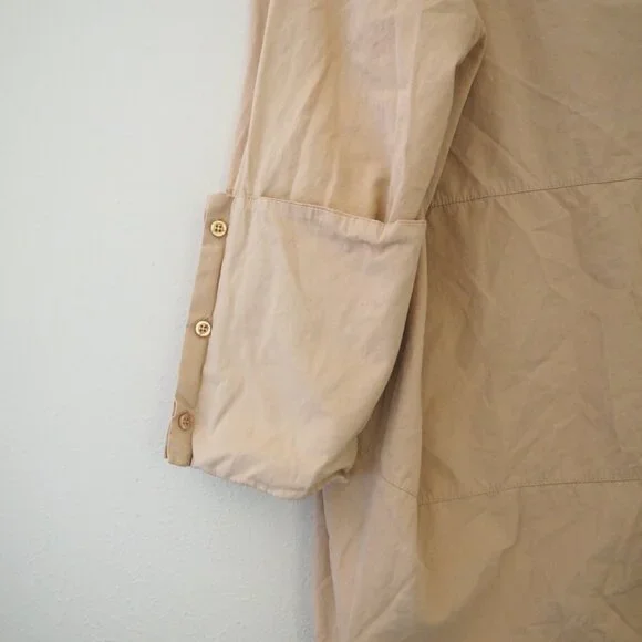 * Zara Oversized Tan Shirt Dress w/ Button Sleeves sz S - Picture 4 of 5